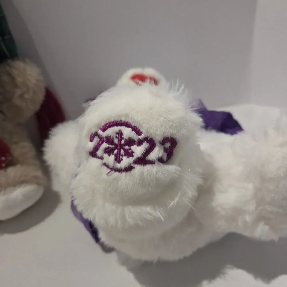 Lot Of 2 Snowflake Teddy Bear 2023 Plush Green Plaid Scarf Purple Dress